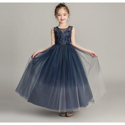 New 2020 Flower Girls Dresses Children Sleeveless Long Tulle Party Wedding Dress Formal Kids Clothes Vestido