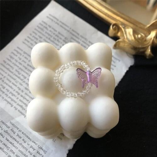 New Transparent Beaded Butterfly Ring Elegant Hand-woven Crystal Beads Ring Stretch Rope Adjustable For Women Girl Wedding Party