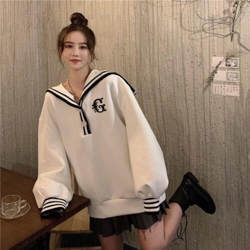 Autumn Streetwear Tops Girls Black White Loose Japan Oversize Womens Casual Loose High Street Y2k Aesthetic Punk Clothes