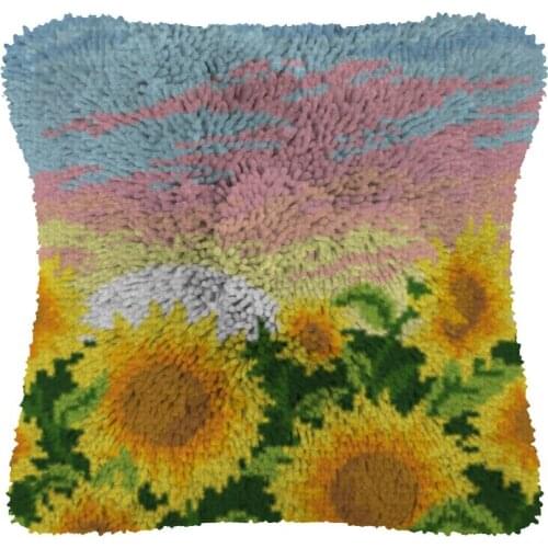 Sunflower Latch Hook Kit Make Cushion Canvas Crochet Pillow Case Latch Hook Cushion Cover Arts & Craft