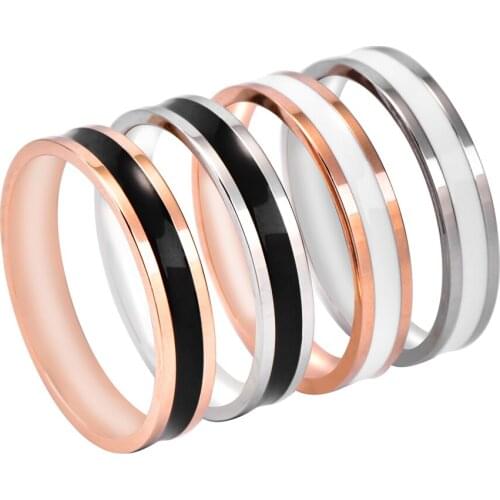 Simple Fashion Punk Stainless Steel Smooth Couple Wedding Ring For Woman Man Gold White Black Rose Gold Rings Female Jewelry