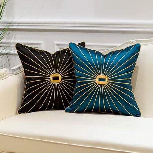 Luxury Embroidery Cushion Covers Blue Black Gold Line Throw Pillow Cases for Couch Sofa Bedroom Living Room Decoration