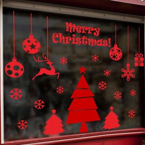 Christmas Tree Reindeer Wall Stickers Home Decor Living Room Shop Window Glass Decoration Accessories Mural Wall Art