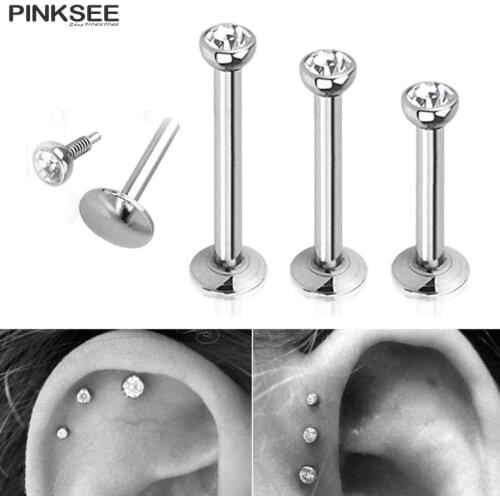 6/8/10mm Crystal Zircon Labret Lip Bar Stud Piercing Stainless Steel Cartilage Ear Tragus Piercing Earring Fashion Body Jewelry