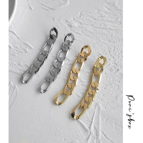 PerisBox 12mm*84mm Chunky Chain Earrings Long Figaro Link Dangle Earrings for Women Statement Gold Brass Earrings 2020 Jewelry