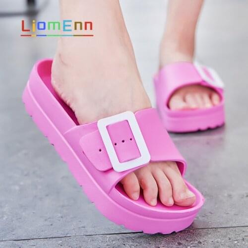 Summer Platform Slippers Women Shoes EVA Buckle Home House Slippers Shoes Woman Pink White Black Beach Sandals Slides flip flops