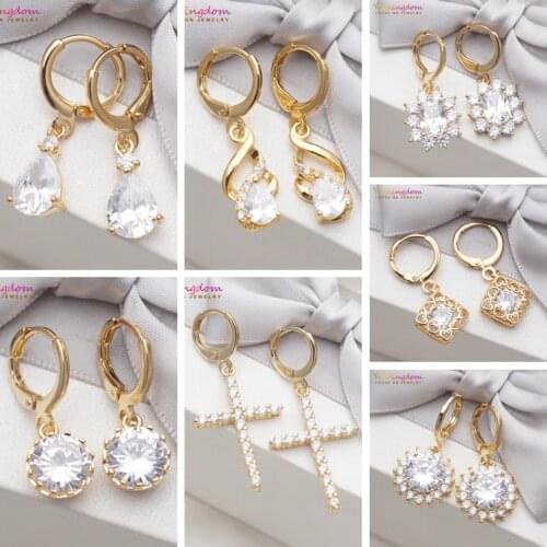 Yunkingdom Wedding Gold Earring White Cubic Zirconia Crystal Dangle/Drop Earrings for Women 7 Different Fashion Jewelry