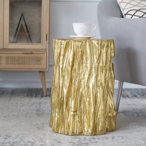 Powkhome 20 Inch High Golden Tree Trunk Stool or End Table 13 Inch Round Chic Drink Table Accent Art Resin Decor Craft Gift