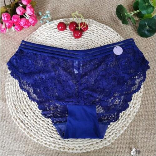 Dark blue European and American wind lace girls underwear hot thin sexy gauze hollowed-out hot triangle cotton crotch womens u