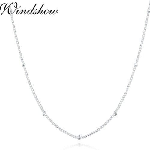 35-80cm Slim Thin Pure 925 Sterling Silver Beads Curb Chain Choker Necklaces Women Girls Jewelry Kolye Collares Collier Ketting
