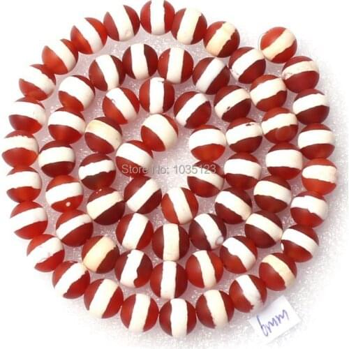High Quality 6mm Frosted Red White Color Agates Round Shape Loose Beads Strand 15" DIY Creative Jewellery Making w2075