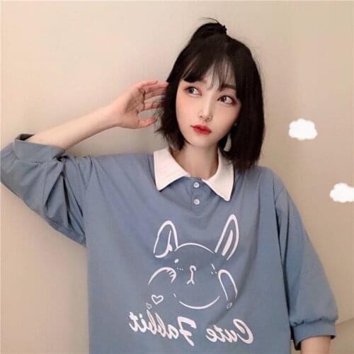 Pink Blue T Shirt Women Cut Rabbit Printed Lovely T-shirt Shirt Female TShirts Cute Females Cartoon Girls Tops