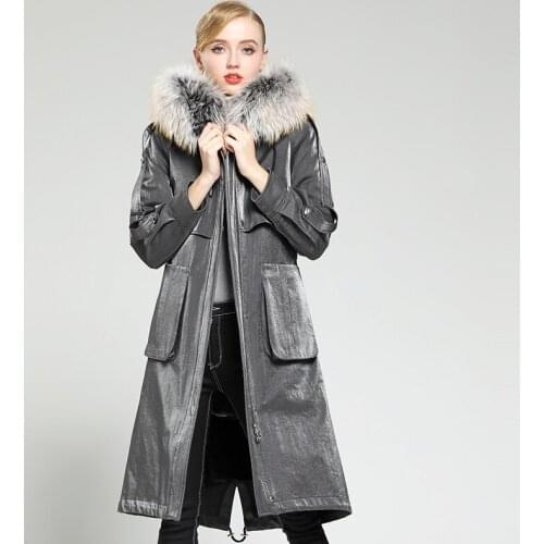 2020 Coat Female Real Rabbit Liner Parka Winter Jacket Women Raccoon Fur Collar Long Trench Coats MY3918