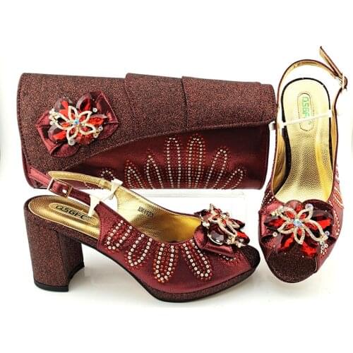 New Arrival Italian design Shoes with Matching Bags for Wedding Wine Color Nigerian Women Wedding Shoes and Bag Set