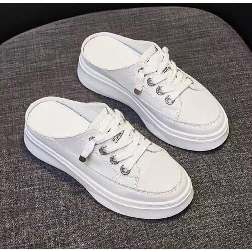 Slippers for Women Summer New Korean Version of No Heel Thick Bottom Pedal Platform Flats Womens White Shoes Sneakers AB-26