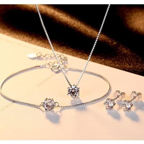 New Fashion Sale Wedding Jewelry Sets for Lady Authentic 925 Sterling Silver Necklace Earring&Bracelet Set Bijouterie Aretesv