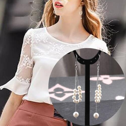 Gold Red Beads Artificial Pearls Long Stainless Steel Tassels Women Earrings Girls Wedding Party Drop Dangle Ear Hook