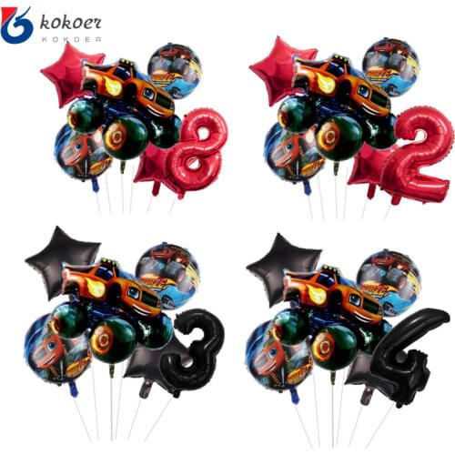 6pcs Blaze And The Machines Foil Ballon Happy Birthday Party Decoration Ball Boy Gift Tank Bus Fire Car Holiday Balloons