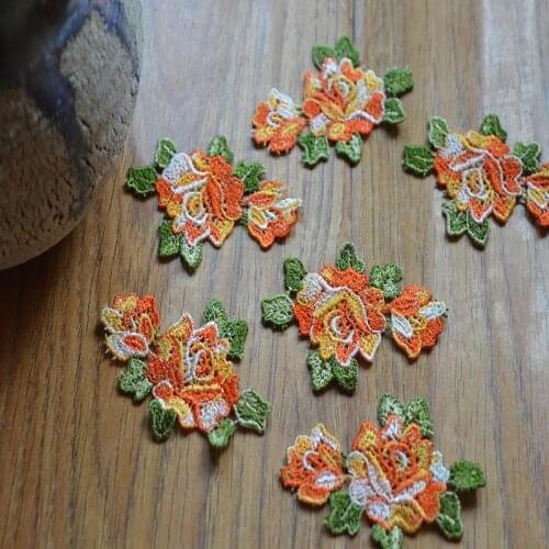 15Pcs/Lot)Orange Flower Green Leaf Wedding Bridal Embroidery Lace patch Sewing Lace Applique 201691005