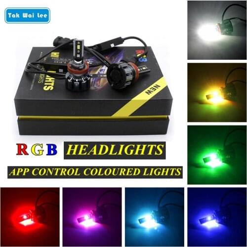 Tak Wai Lee 2X LED Car Headlight Bulb Styling Source RGB Coloured APP Control 24W 6000K H1 H7 H11 9005 9006 H4 Front Fog DayLamp