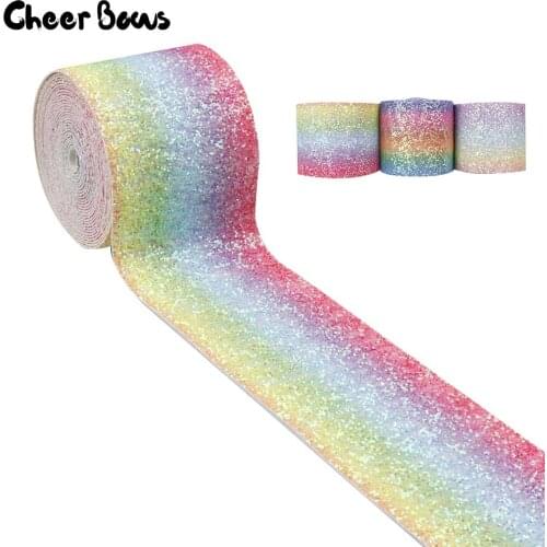 3" Chunky Glitter Ribbon Rainbow Sequin Graduate Color 75mm Ribbon For Bows DIY Gift Decor Handmade Crafts Materials 2Y