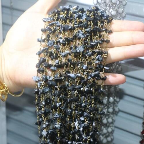 3M/LOT Wholesale Gray Gem stone Jewelery Chain Faceted Natural Turquois Wire Wrapped Bronze over Sterling Chain