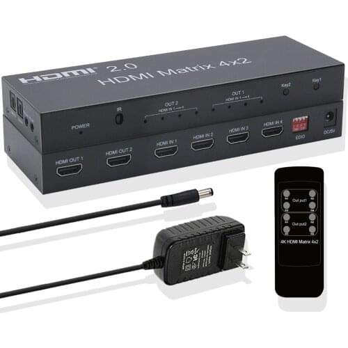 4K HDMI Matrix 4X2 HDMI 4X2 Matrix with audio HDMI 2X2 matrix HDMI matrix Switcher Switch 4 in 2 Splitter 4K 60HZ HDCP 2.2