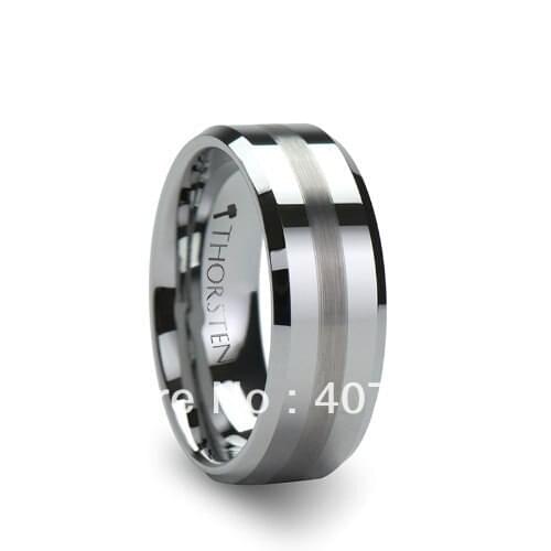 Free Shipping USA Hot Selling E&C JEWLRY Unique Flat Beveled Tungsten Wedding Band with Brushed Stripe - 8mm US sizes 6-13