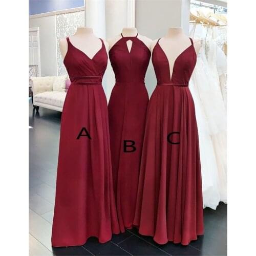 Burgundy Plus Size Cheap Country Bridesmaids Dresses 2020 A Line Long Chiffon Ruffles Simple Wedding Guest Maid Of Honors Gowns