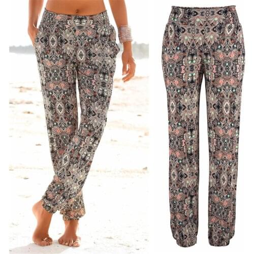 SAGACE Ladies Slim Printed Flared Pants High Waist Fashion Women Long Pants Easy Trousers Long Pants Boho Beach Pockets Pants