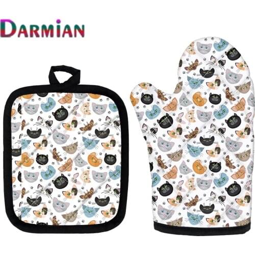 DARMIAN Microwave Oven Gloves Cat Party Cute Kitchen Gloves and Resistant Hot Pads Potholders Cooking BBQ Baking Accessories
