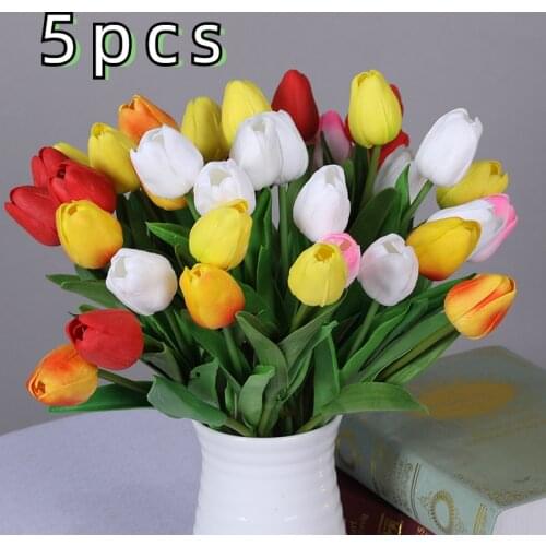 5-pcs Tulip Artificial Flower PU Material Artificial Bouquet Tulip Flower Wedding Decoration Flower цветы исскустветвенные