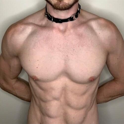 Fetish Men Neck Bondage Leather Collar Harness Belt BDSM Gay Sexual Body Cage Necklace Harness Men Punk Rave Gay Costume for Sex