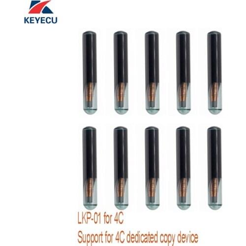 KEYECU 10Pcs Glass LKP-01 4C Copy Chip Car Key Transponder Blank Chip for 4C Dedicated Copy Device, Reuseable