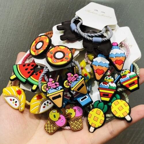 2Pcs Kawaii Ice Cream Cake Colorful Hair Accessories Children Rubber Bands Scrunchies Elastic Hair Bands Girls Headwear Ties