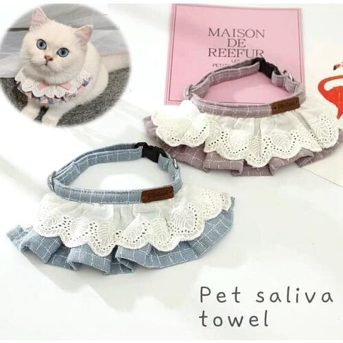 Pet Cute Neckerchief Tie Cat Dog Accessories Lace Flower Stripe Print Bandana Cats Bibs Scarf Collar Kitten Saliva Towel Cotton