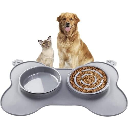 Slow Feeder Dog Bowls Cat Slow Feeder 21 x 15 x 2 Inch 3-in-1 Food & Water Dog Bowls 54 Oz Slow Eating Puzzle Bowl
