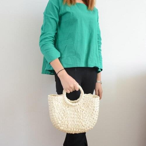 Fashion Womens Straw Beach Tote Bag Woven Summer Bags Vacation Bohemian Pouch Shoulder Handbag For Girls Casual Q3I3