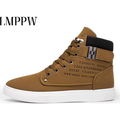 Big Size 37-47 Fashion High Top Comfortable Casual Shoes Spring Lace Up Mens Flats Mens Vulcanized Shoes Men Shoes Leather 2a