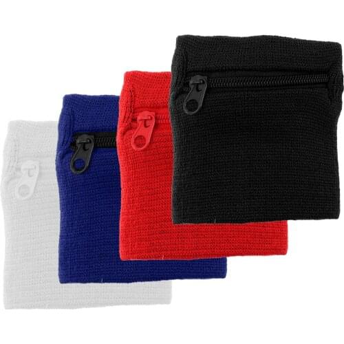 Set 4 Unisex Zipper Wallet Wrist Band Pocket Sweatband for Sport Travel Running Cycling Volleyball Basketball Football Baseball