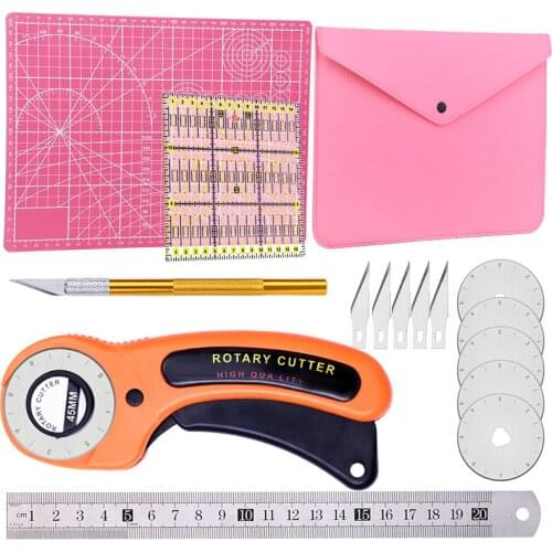 LMDZ 45 mm Rotary Cutter Set-Fabric Cutter with Bag A4 Self Healing Cutting Mat 5 Pcs Blades and Craft Knife for Quilting
