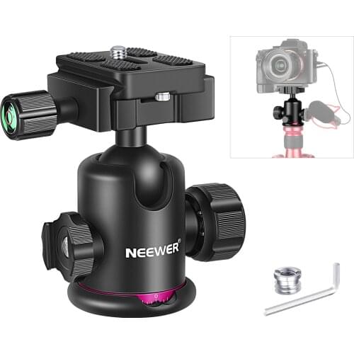 Neewer Ball Head Tripod Mount with Cold Shoe Mic, Rotating Panoramic Ball Head, 1/4 inch Quick Release Plate for Tripod, Monopod