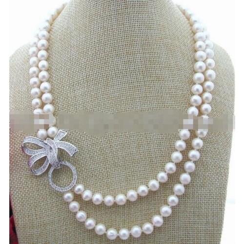 Charming 2 row 8-9MM White Pearl Necklace