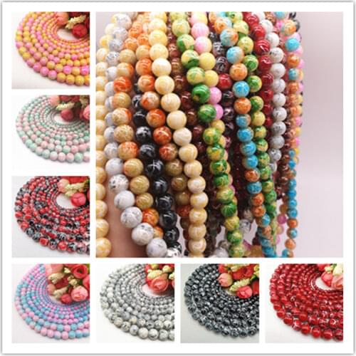 Wholesale 4/6/8/10mm Pull White Silk Glass Beads Loose Spacer Beads Painted Charm For Jewellery Making DIY Bracelet&Necklace
