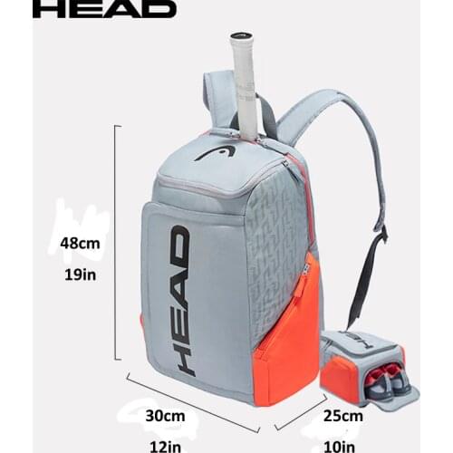 Genuine 2021 HEAD Tennis Backpack Djokovic Radical Rebe Tennis Bag Large Capacity 1-2 Tennis Rackets Storage Bag Grey Orange Bag