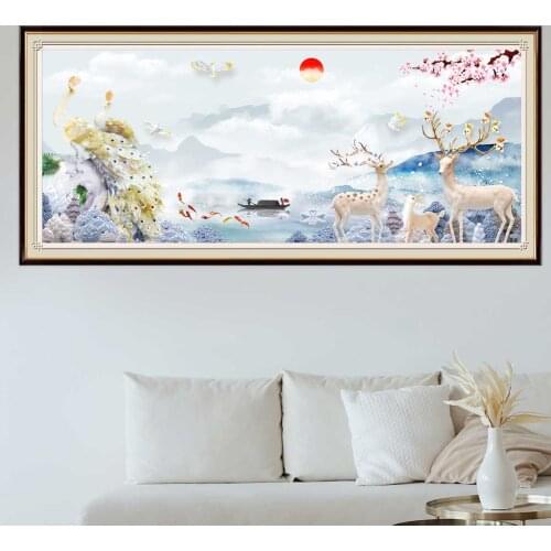 Full Round Drill Flower Diamond Painting with Square Rhinestones Animals Deer Diamond Embroidery Mosaic Art Kits Home Decoration