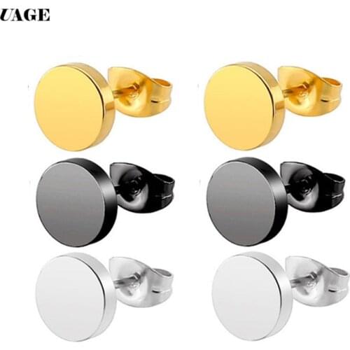 UAGE Classic Black/Steel Round Stainless Steel Stud Earrings For Men Women Punk Rock Unisex Earrings Jewelry Size 3-10mm