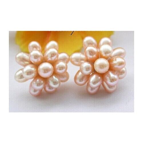 5-6mm Rice Pink Freshwater Pearl Earring Lovely Fine Nobility Ladys Womens Earrings Real Women Fine For Lady Jew