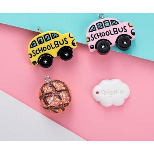 Cute 10pcs/pack School Bus Car Hamburger Cloud Resin Charms Pendant Earring Keychain DIY Fashion Jewelry Accessories