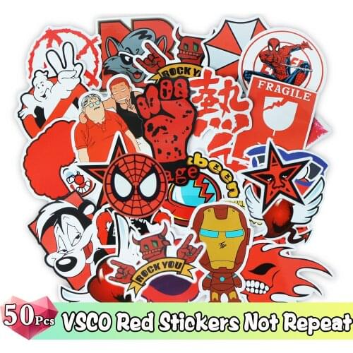 Random 50 Pcs/Lot VSCO Red Stickers for Luggage Laptop Skateboard Journal Decorative Bicycle Phone Stationery Cool DIY Kids Toy